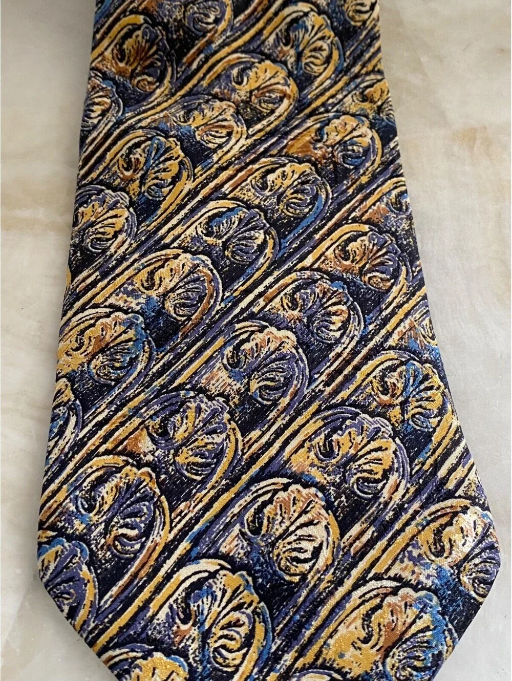 Brioni Roma Mens Cobalt Blue Gold Italian Silk Tie Necktie Made in Italy